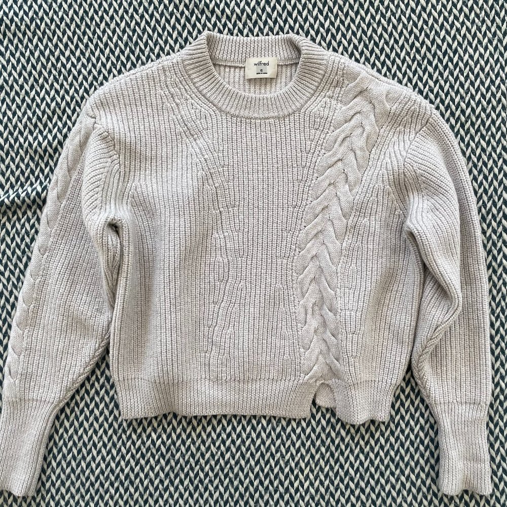 Wilfred for Aritzia 100% Wool Cropped Gray Sweater